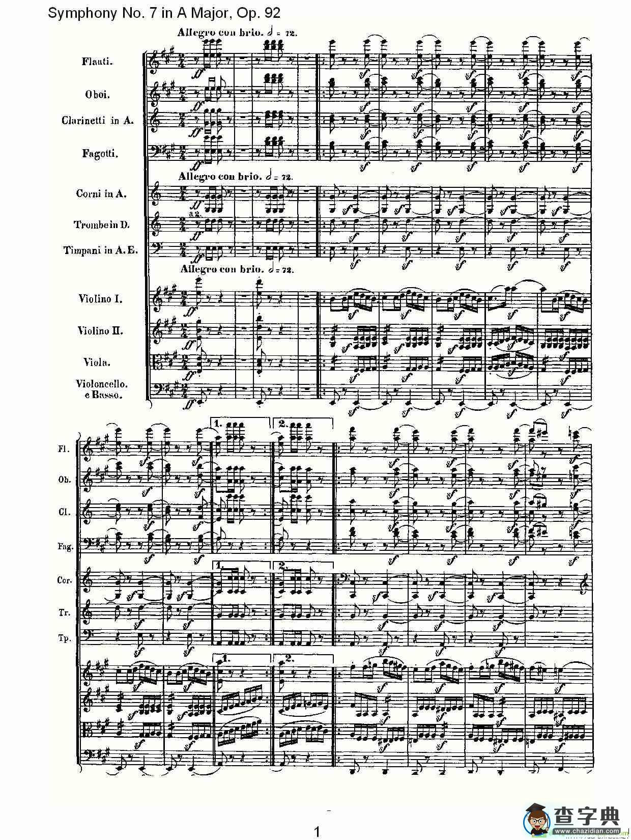 A大调第七交响曲 Op.92第四乐章简谱(路德维西·冯·贝多芬演唱)