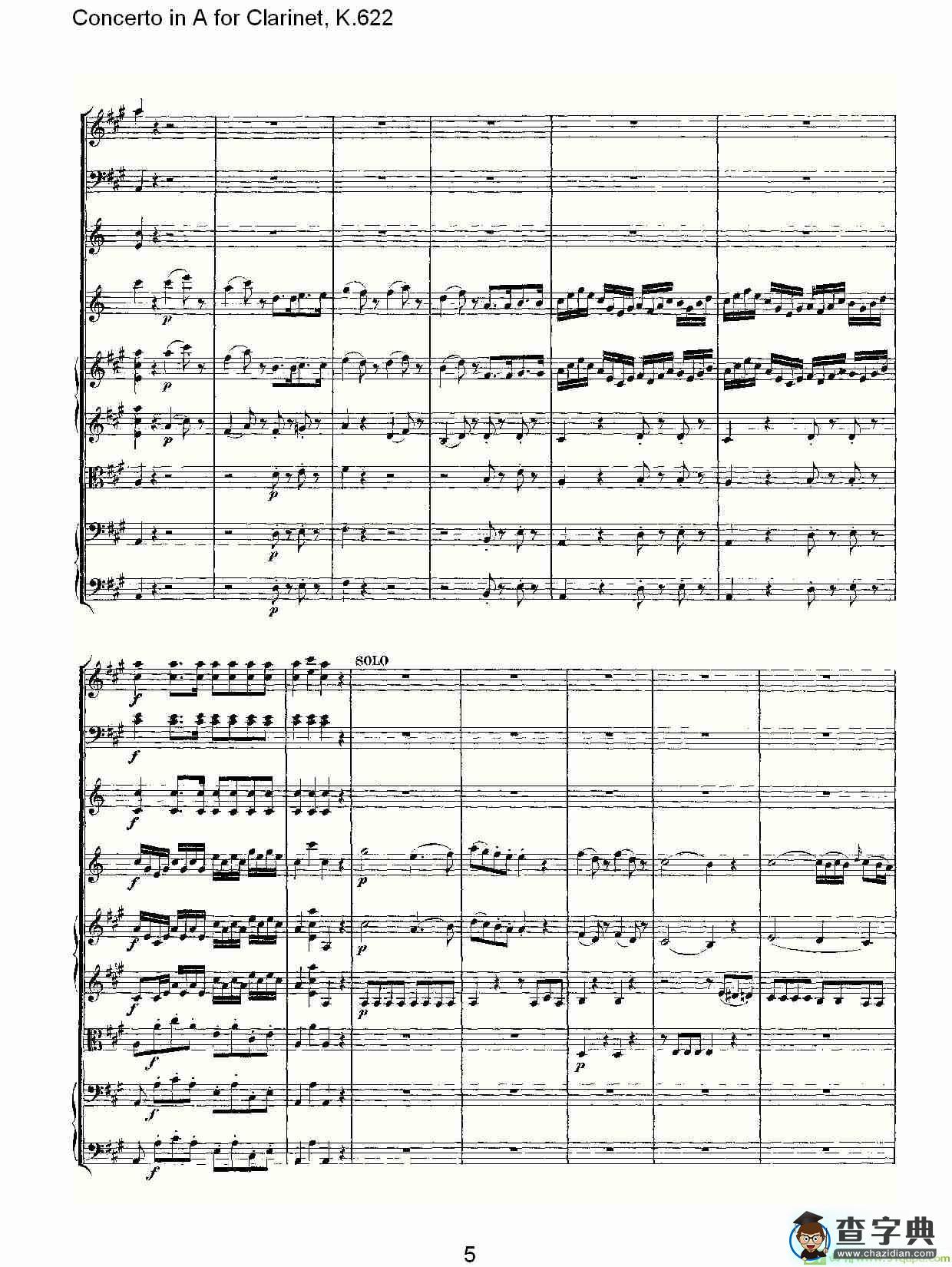 Concerto in A for Clarinet, K.622简谱