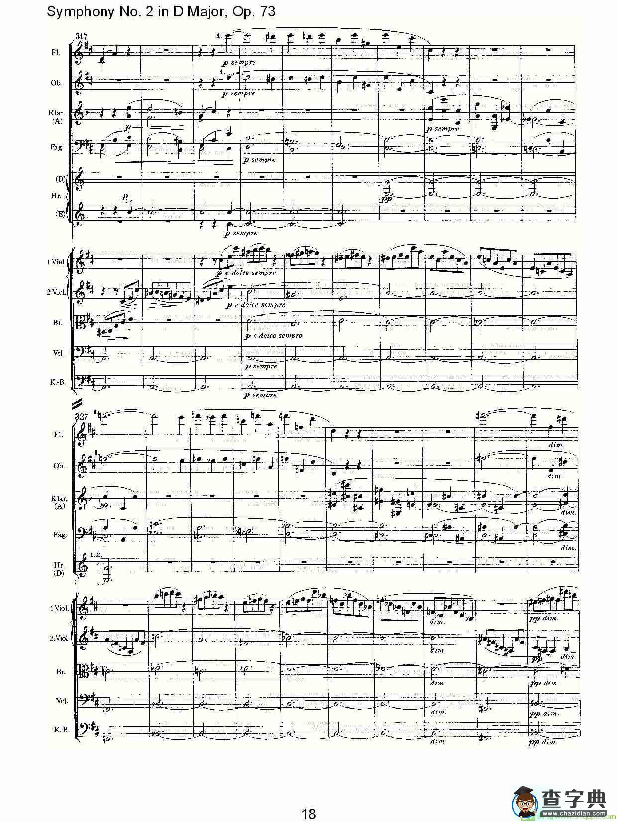 D大调第二交响曲, Op.73第一乐章简谱(约翰内斯·勃拉姆斯演唱)