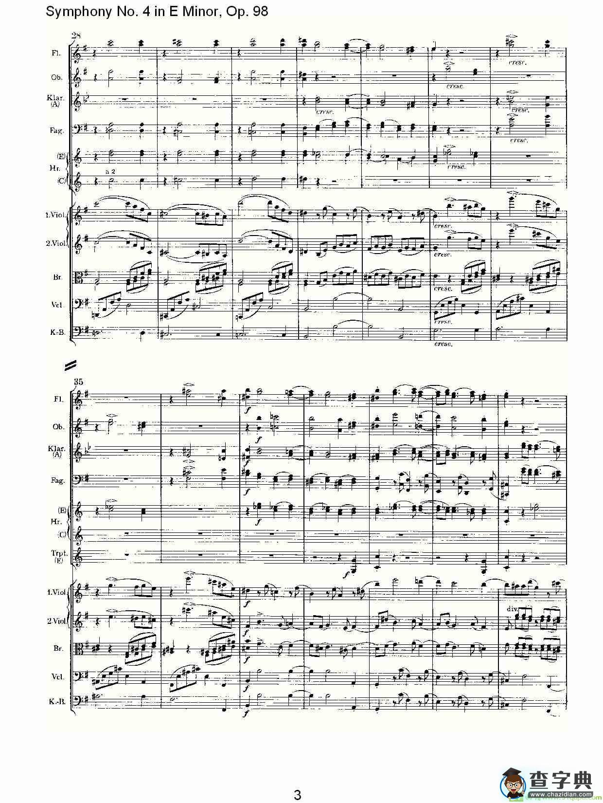 E小调第四交响曲, Op.98 第一乐章简谱(约翰内斯·勃拉姆斯演唱)