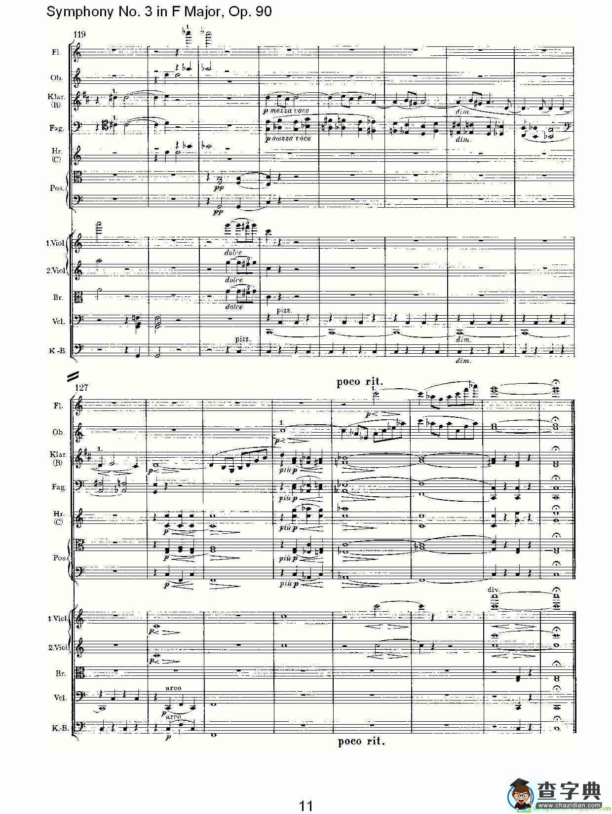 F大调第三交响曲, Op.90第二乐章简谱(约翰内斯·勃拉姆斯演唱)