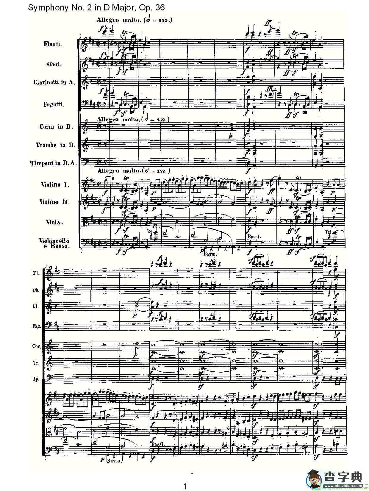 D大调第二交响曲 Op.36第四乐章简谱(路德维西·冯·贝多芬演唱)