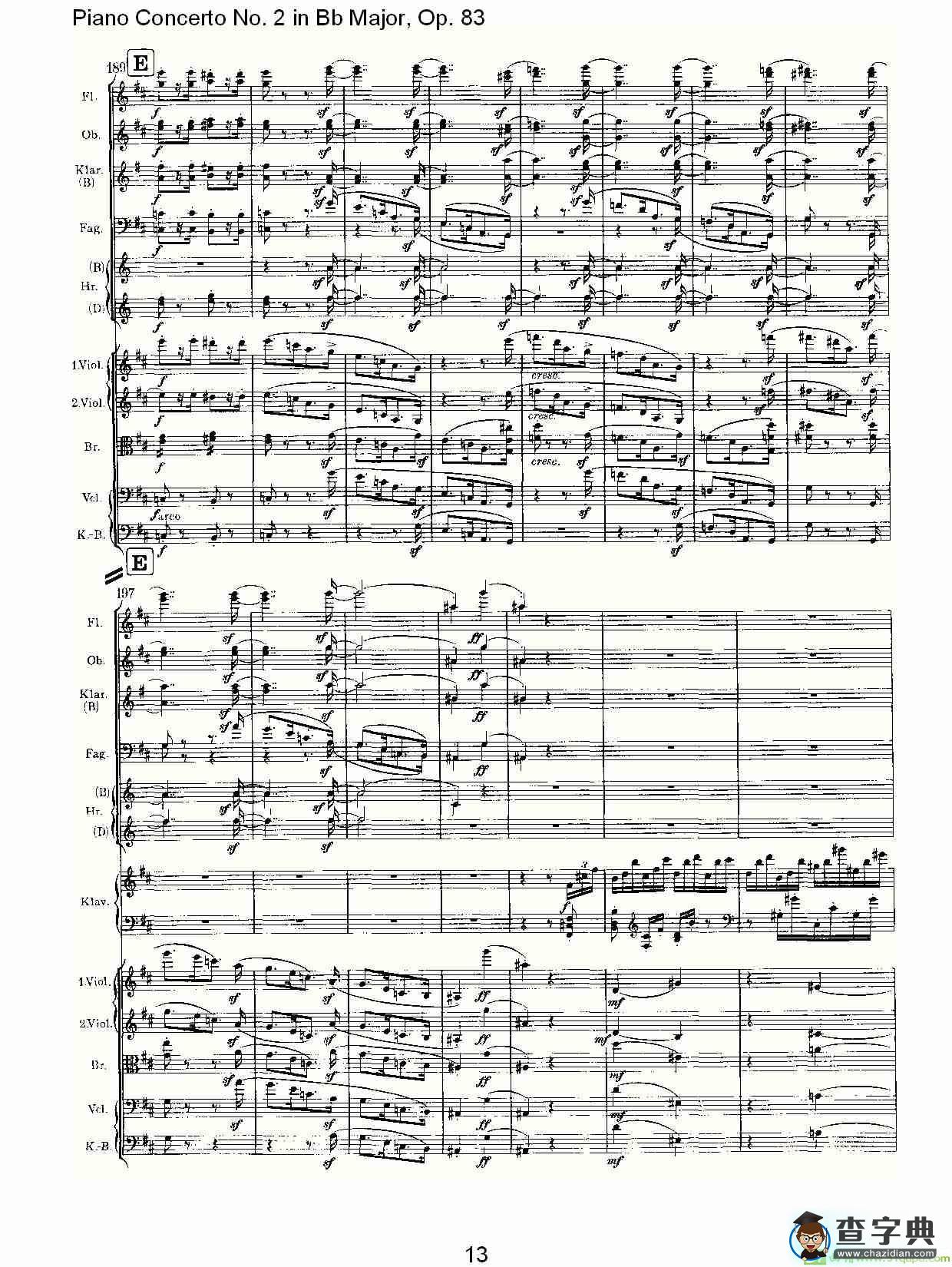 Bb大调钢琴第二协奏曲, Op.83第四乐章简谱(约翰内斯·勃拉姆斯演唱)