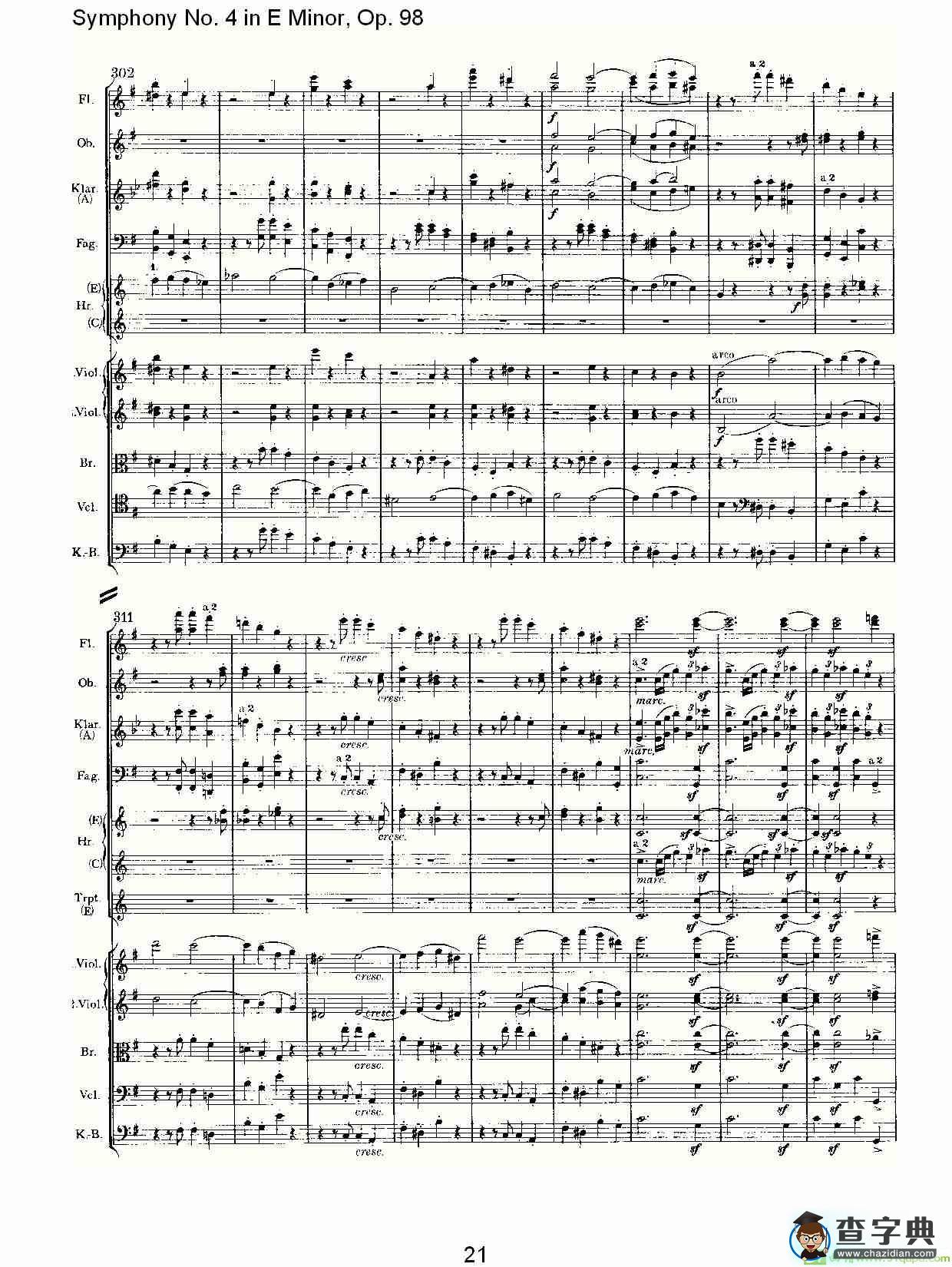 E小调第四交响曲, Op.98 第一乐章简谱(约翰内斯·勃拉姆斯演唱)