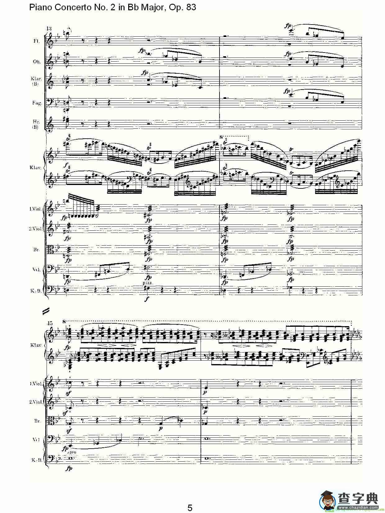 Bb大调钢琴第二协奏曲, Op.83第三乐章简谱(约翰内斯·勃拉姆斯演唱)