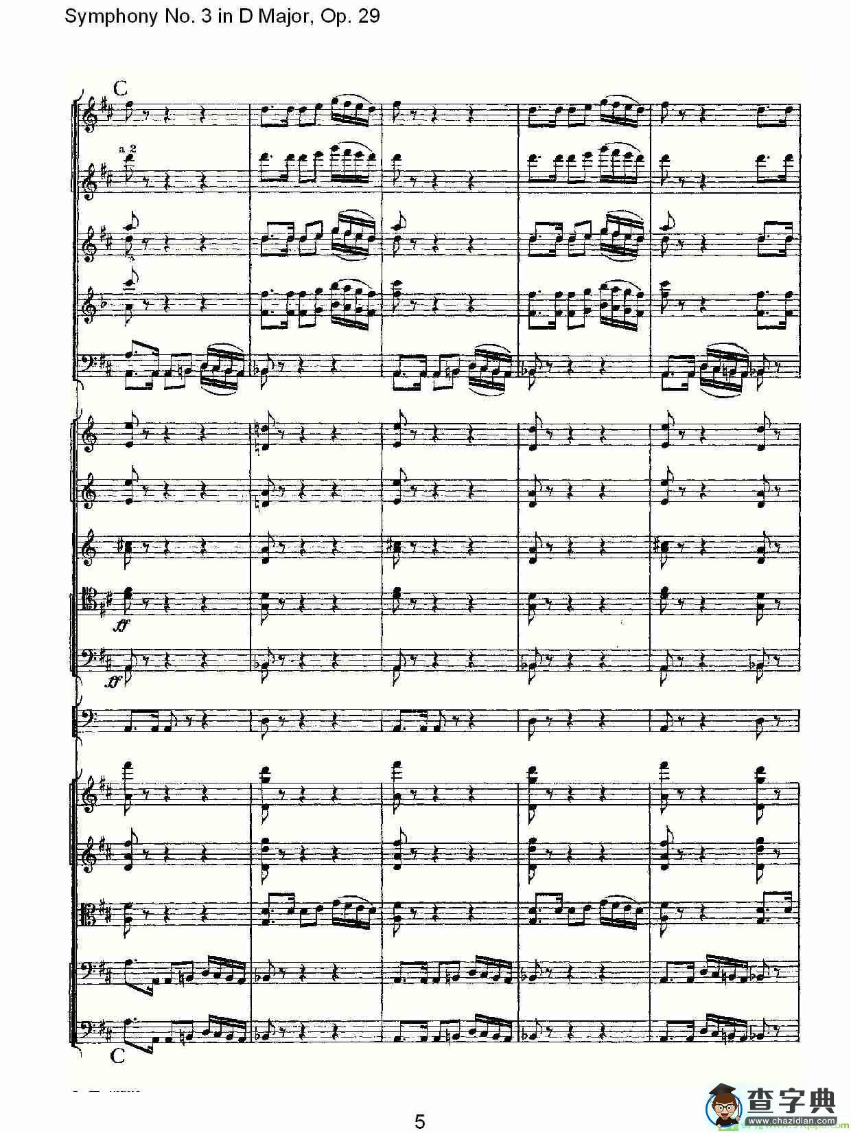 D大调第三交响曲,  Op.29 第五乐章简谱(彼得·伊利奇·柴可夫斯基演唱)