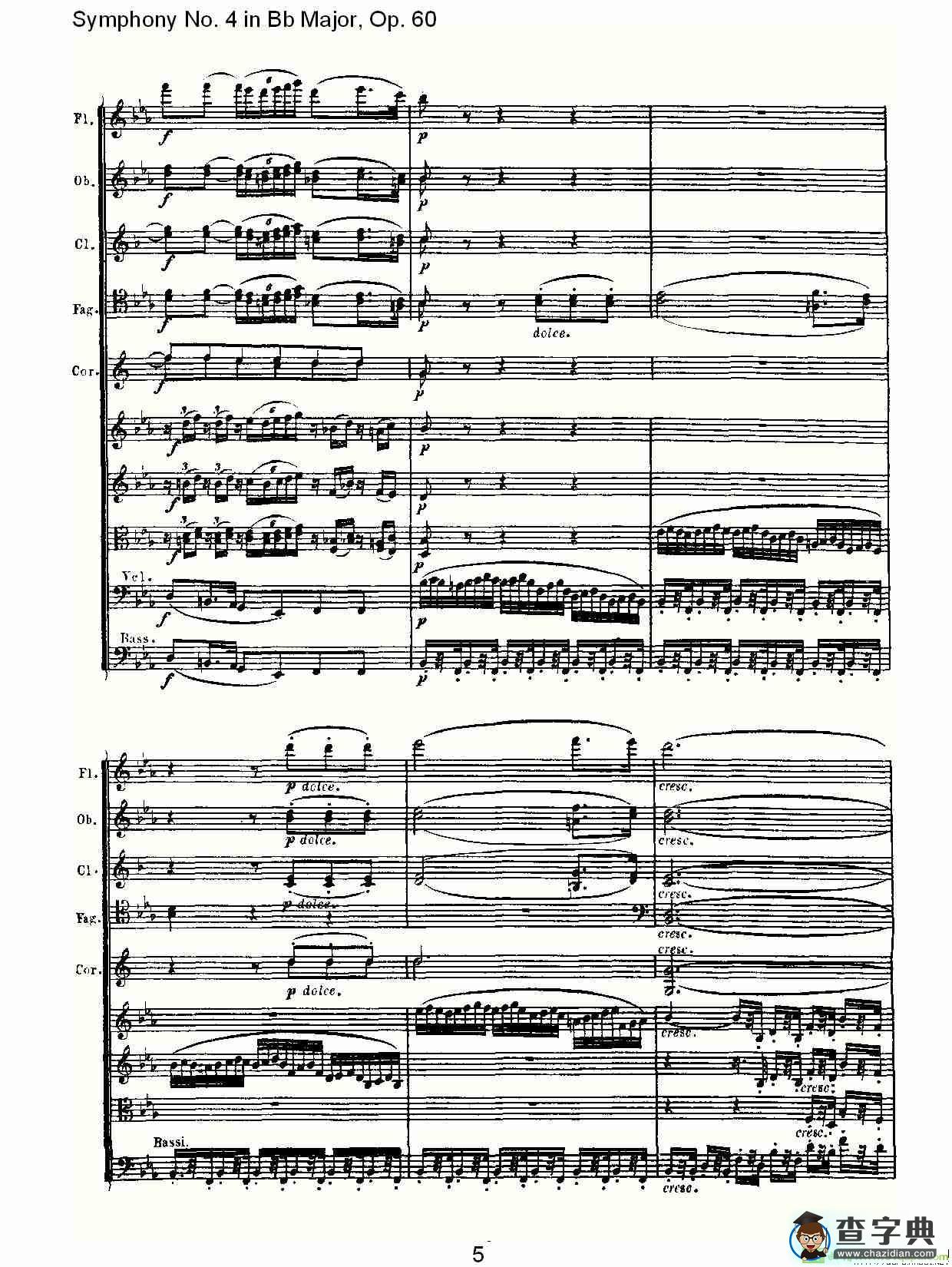 bB大调第四交响曲 Op.60第二乐章简谱(路德维西·冯·贝多芬演唱)