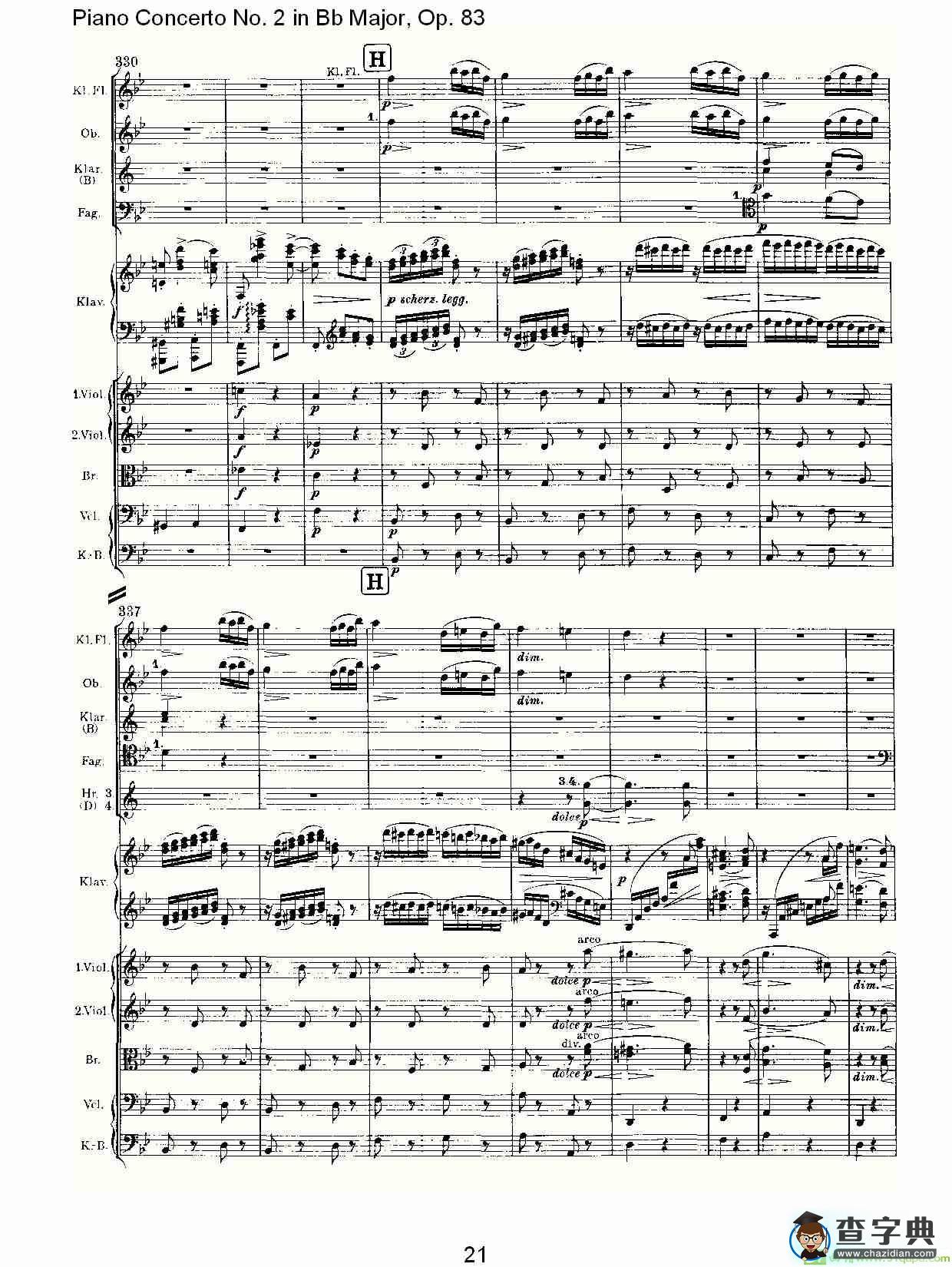 Bb大调钢琴第二协奏曲, Op.83第四乐章简谱(约翰内斯·勃拉姆斯演唱)