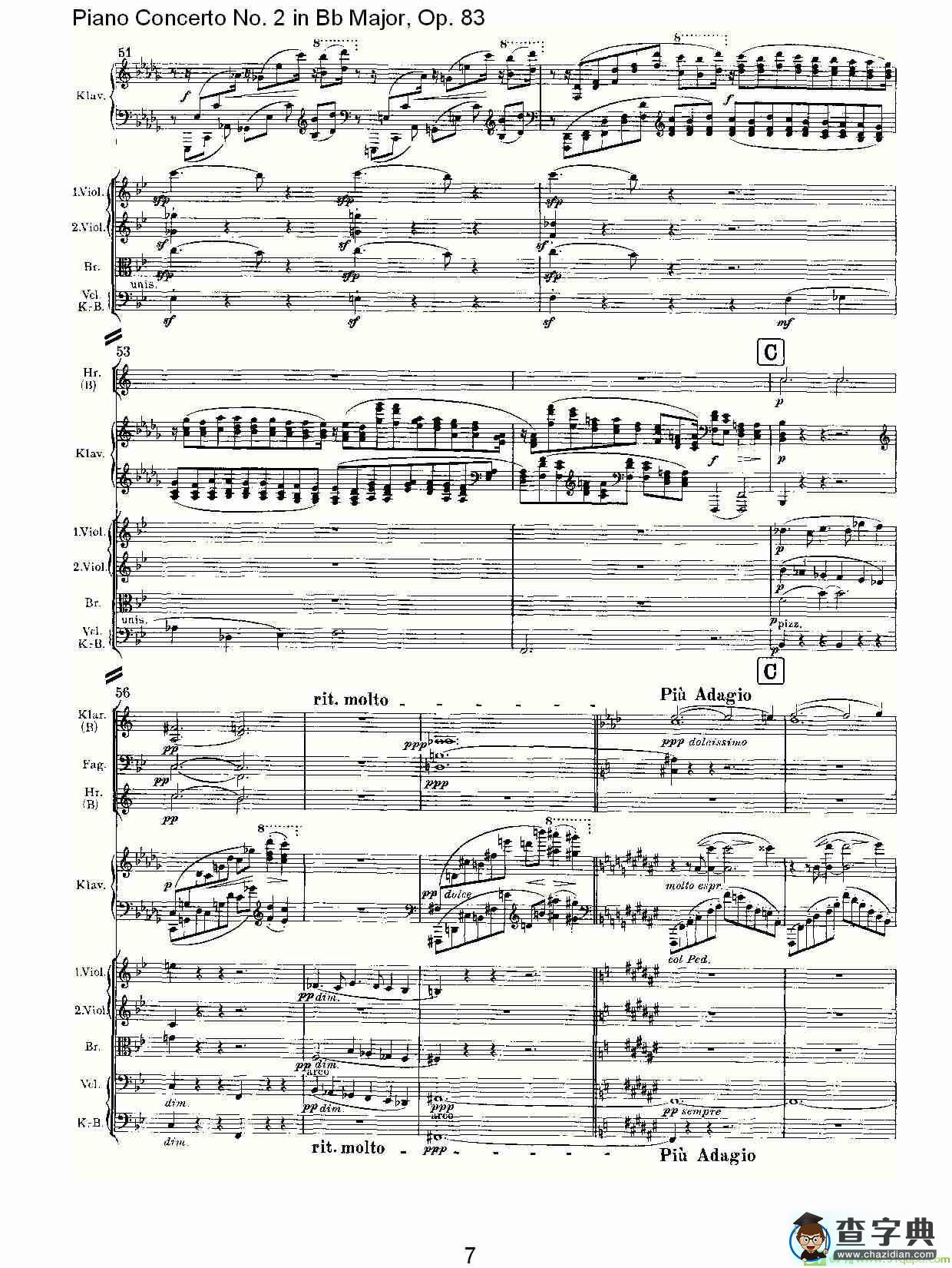 Bb大调钢琴第二协奏曲, Op.83第三乐章简谱(约翰内斯·勃拉姆斯演唱)