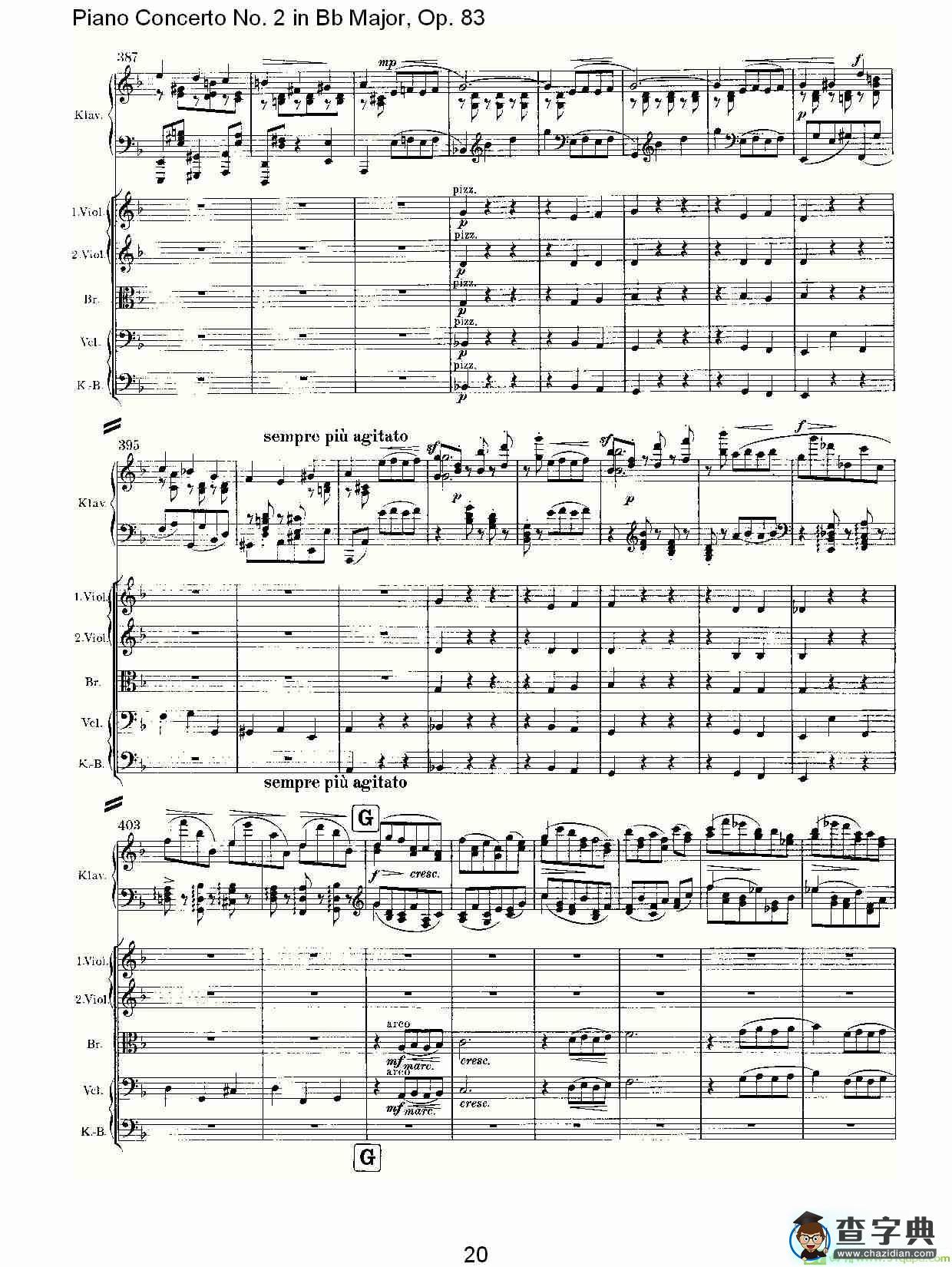 Bb大调钢琴第二协奏曲, Op.83第二乐章简谱(约翰内斯·勃拉姆斯演唱)