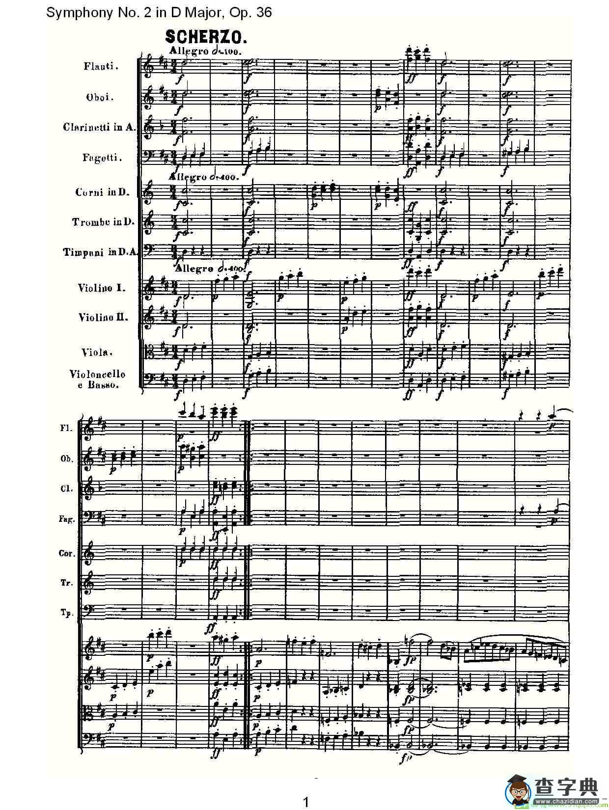 Symphony No. 2 in D Major, Op.36简谱(路德维西·冯·贝多芬演唱)
