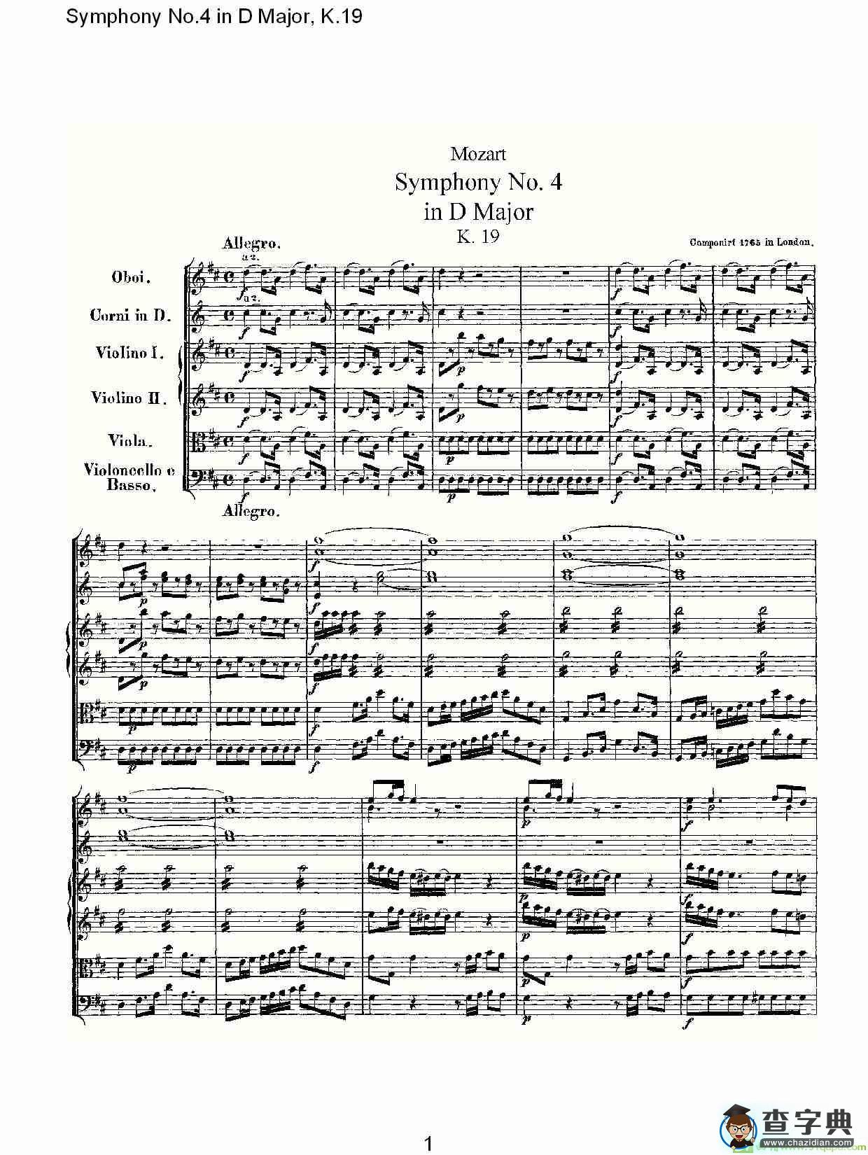 Symphony No.4 in D Major, K.19简谱