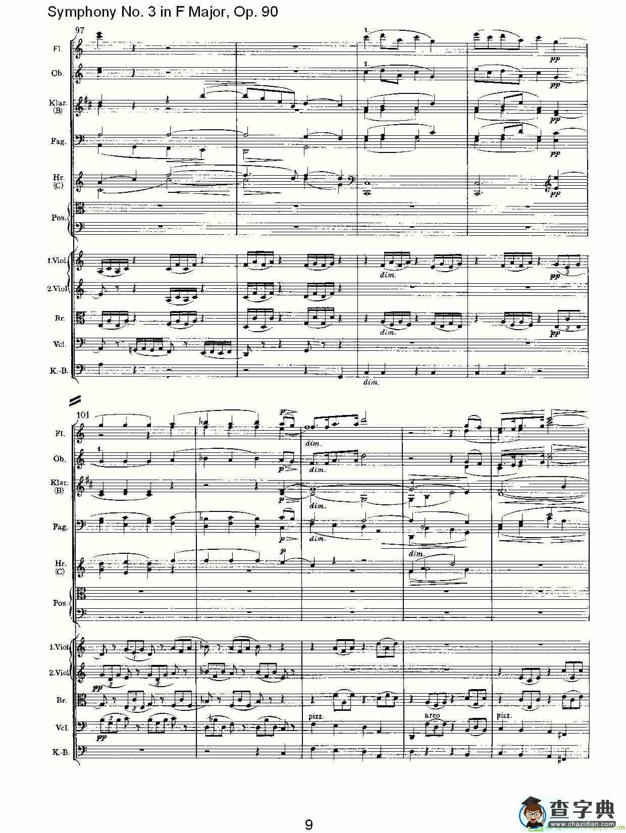 F大调第三交响曲, Op.90第二乐章简谱(约翰内斯·勃拉姆斯演唱)