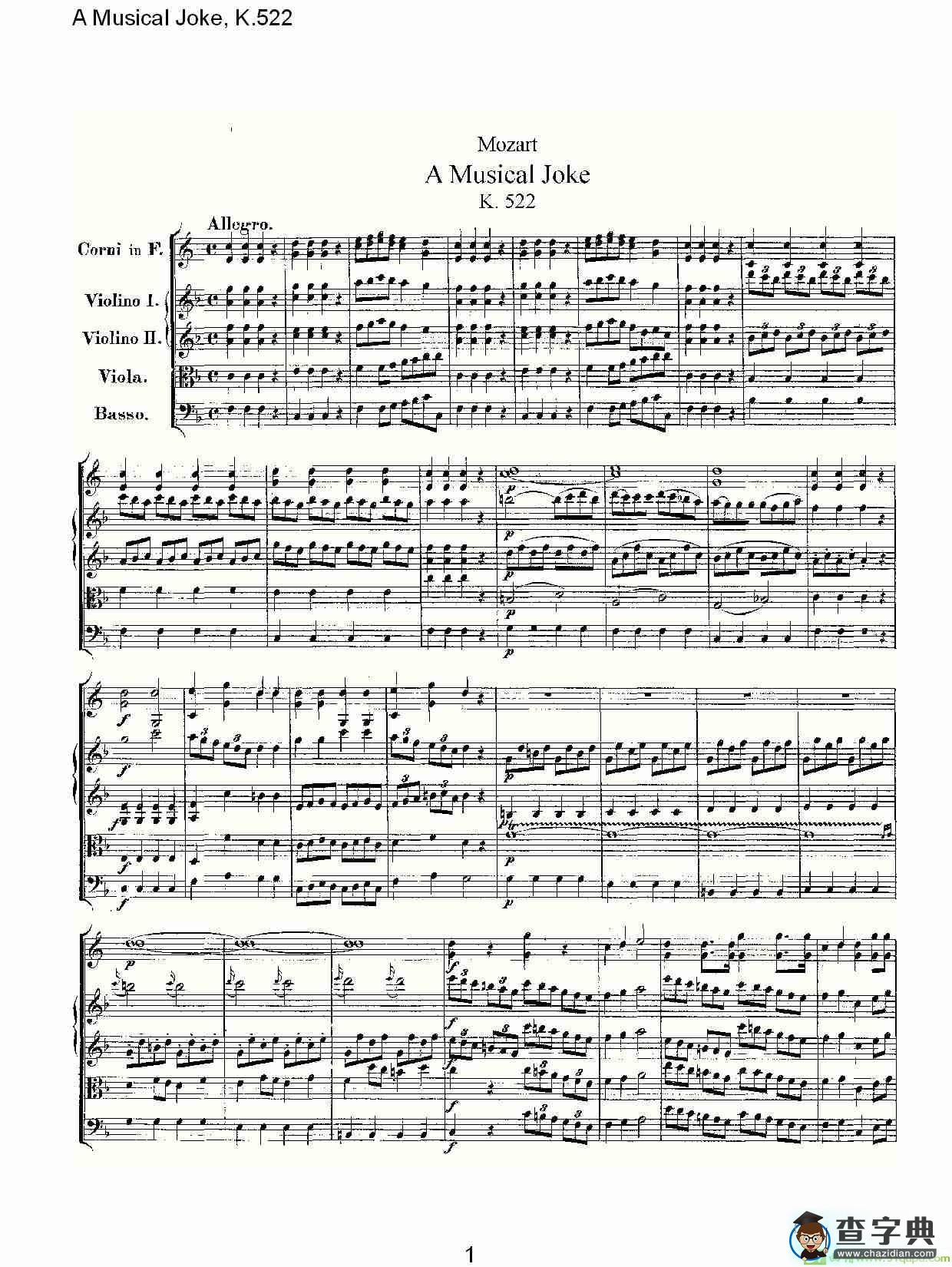 A Musical Joke, K.522简谱
