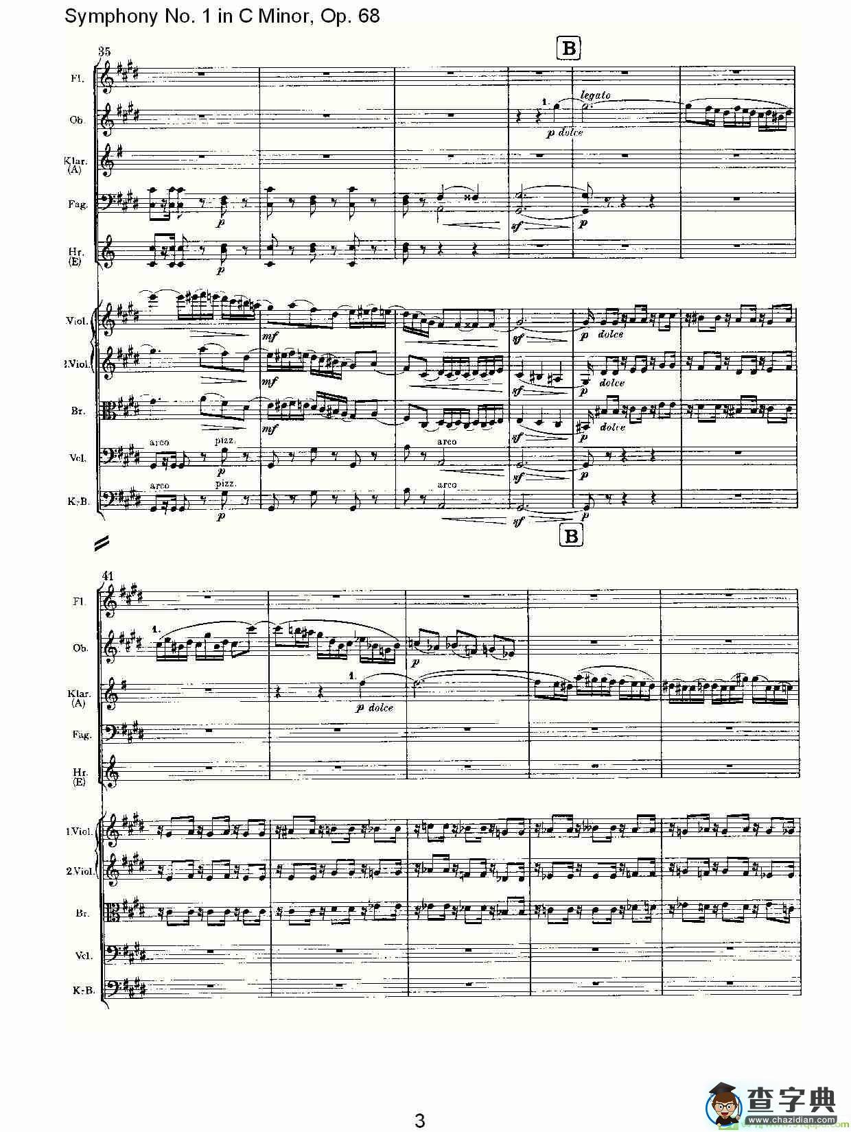 C小调第一交响曲, Op.68 第二乐章简谱(约翰内斯·勃拉姆斯演唱)