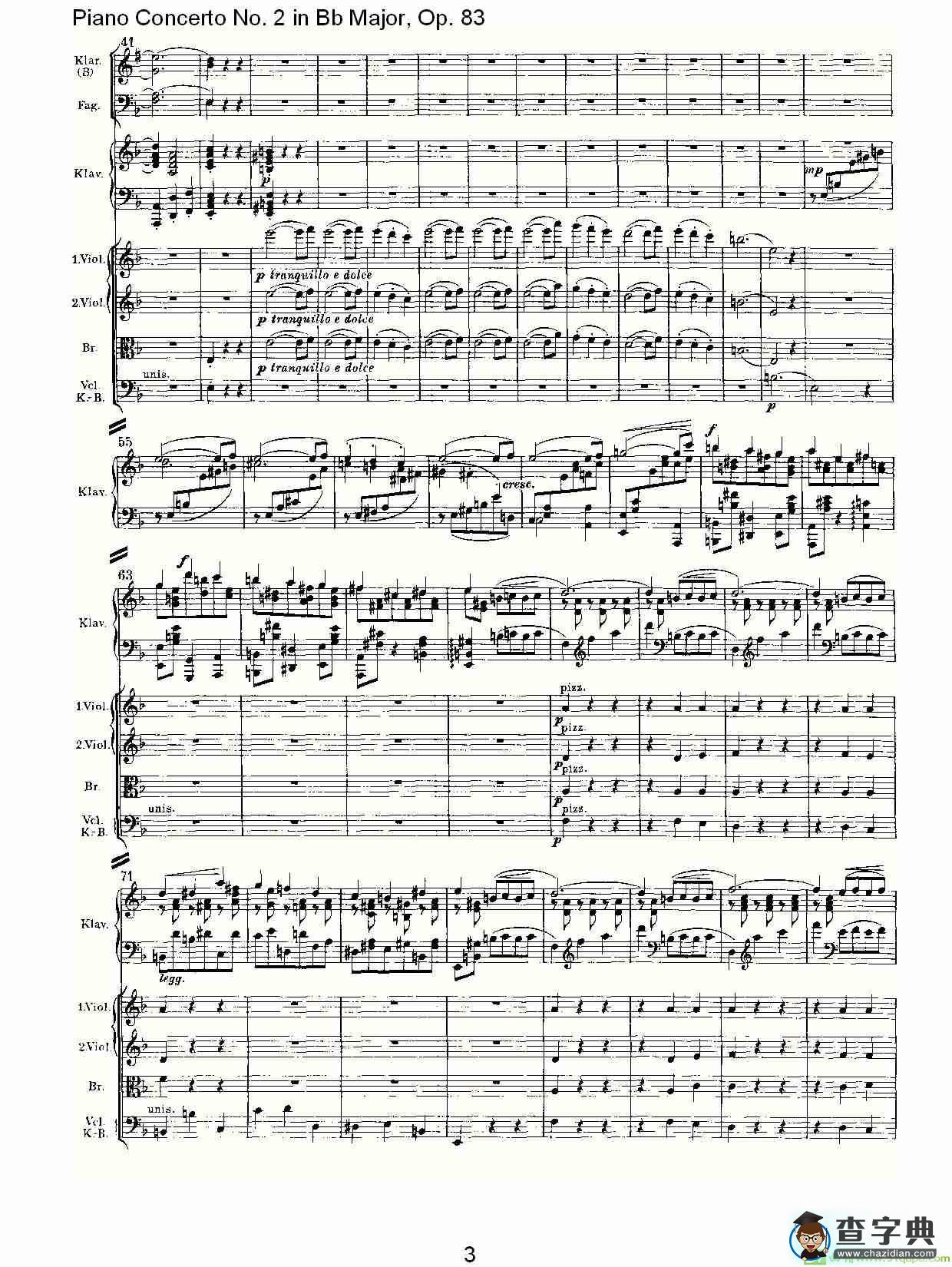 Bb大调钢琴第二协奏曲, Op.83第二乐章简谱(约翰内斯·勃拉姆斯演唱)