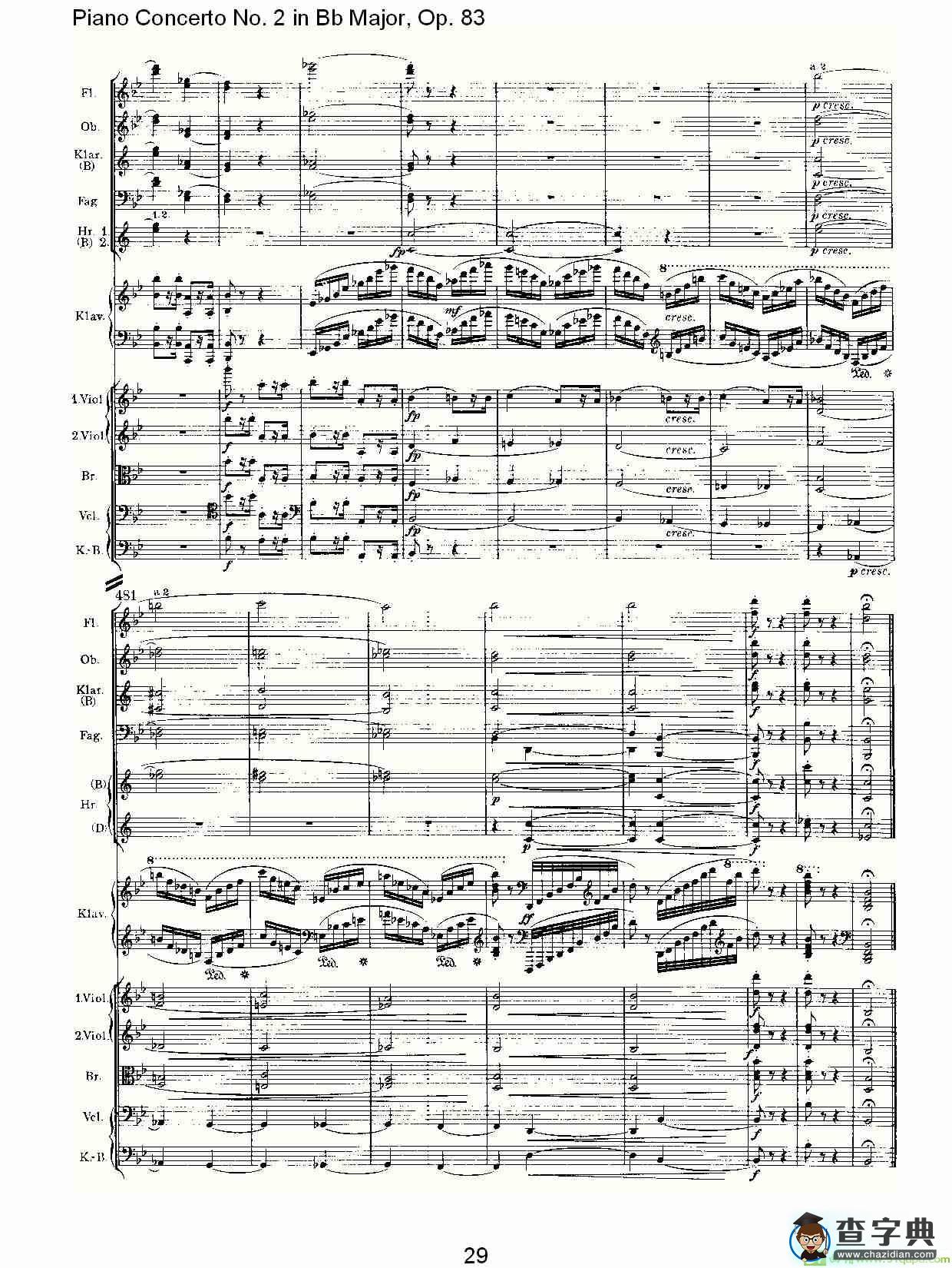 Bb大调钢琴第二协奏曲, Op.83第四乐章简谱(约翰内斯·勃拉姆斯演唱)