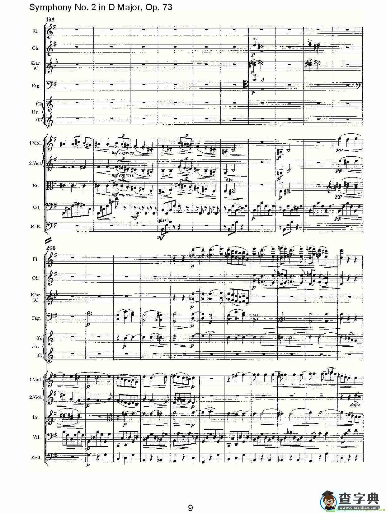 D大调第二交响曲, Op.73第三乐章简谱(约翰内斯·勃拉姆斯演唱)