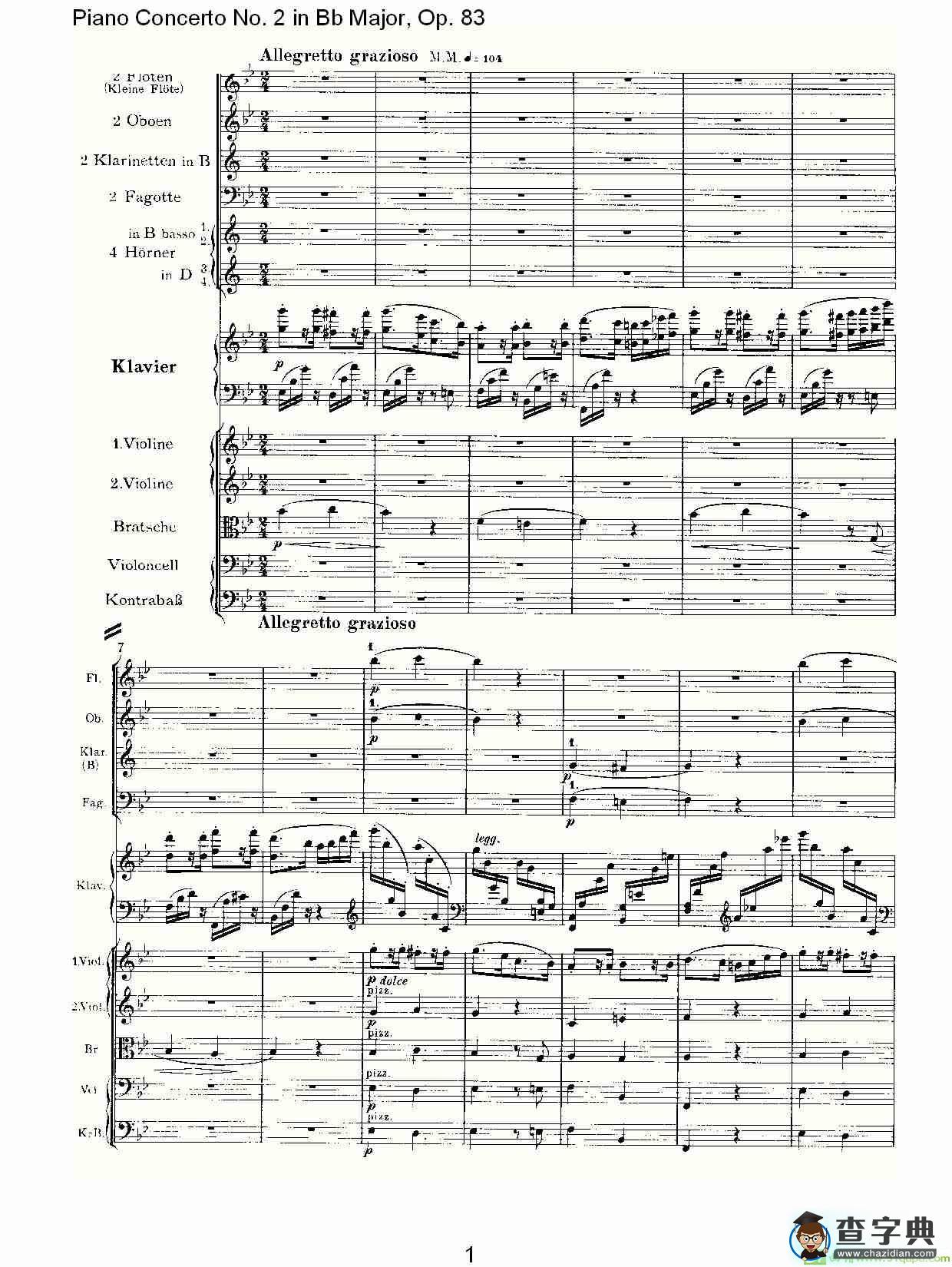 Bb大调钢琴第二协奏曲, Op.83第四乐章简谱(约翰内斯·勃拉姆斯演唱)