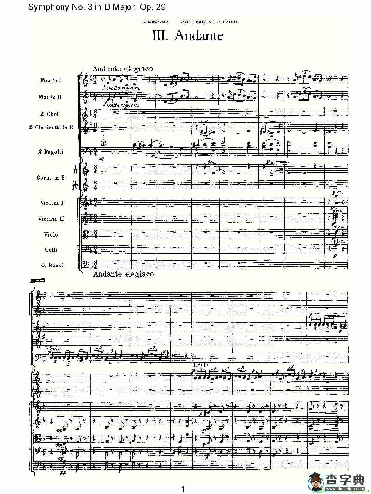 D大调第三交响曲,  Op.29 第三乐章简谱(彼得·伊利奇·柴可夫斯基演唱)