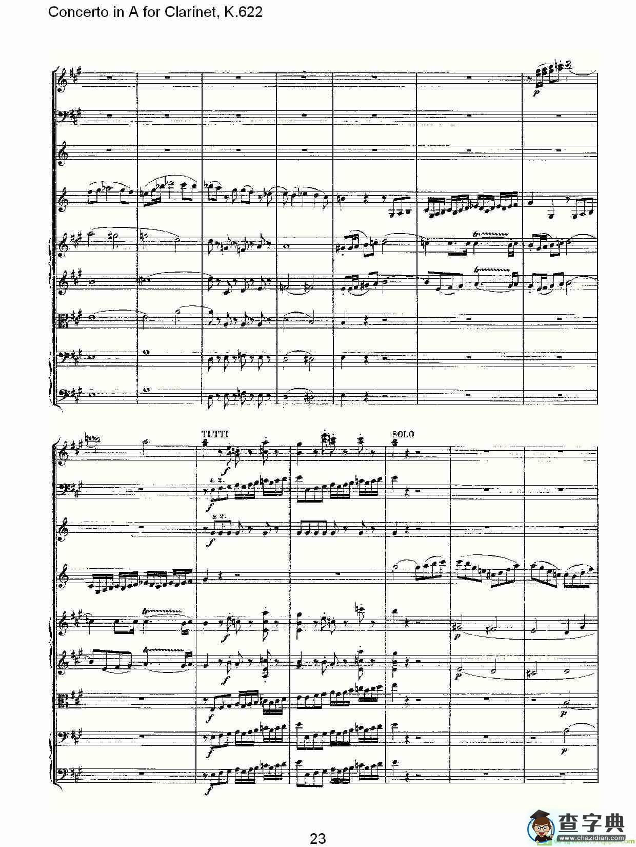 Concerto in A for Clarinet, K.622简谱