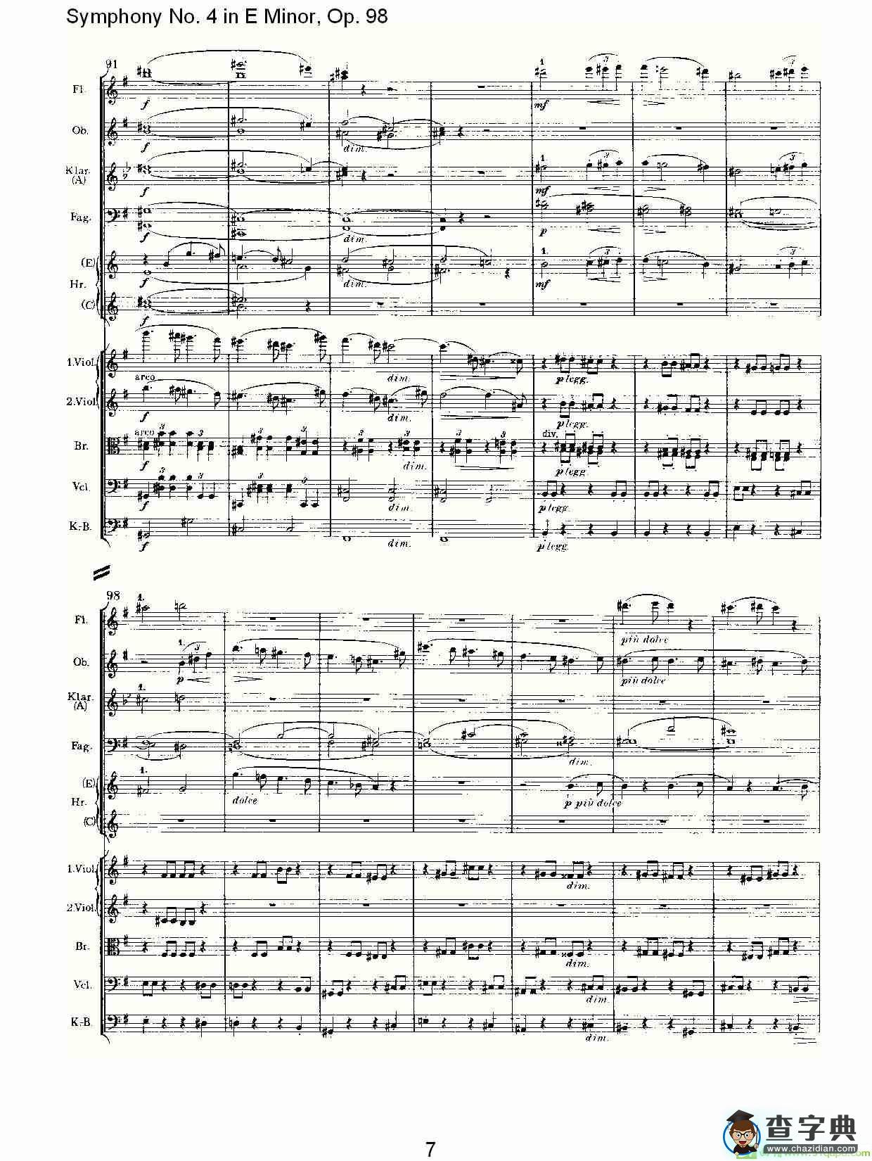 E小调第四交响曲, Op.98 第一乐章简谱(约翰内斯·勃拉姆斯演唱)