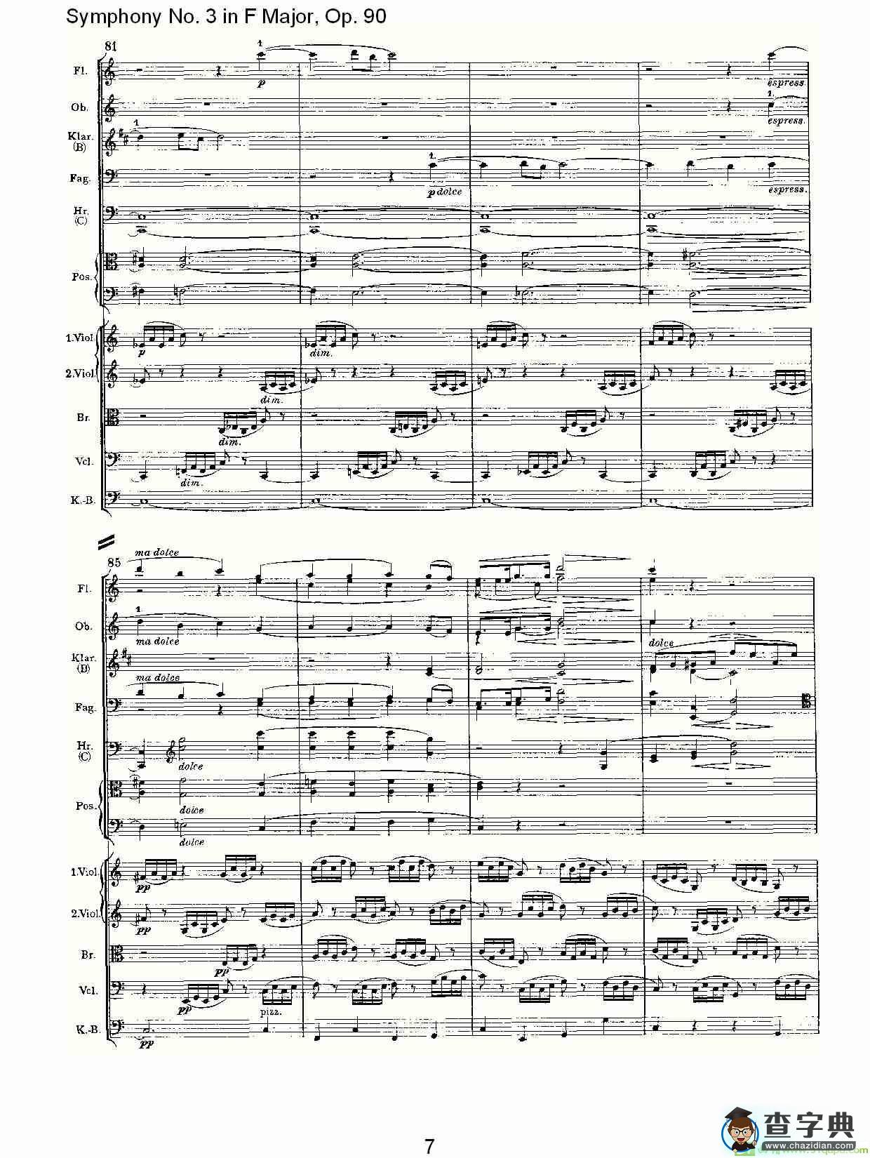 F大调第三交响曲, Op.90第二乐章简谱(约翰内斯·勃拉姆斯演唱)