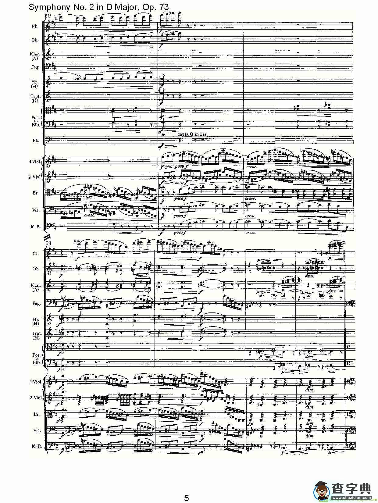 D大调第二交响曲, Op.73第二乐章简谱(约翰内斯·勃拉姆斯演唱)