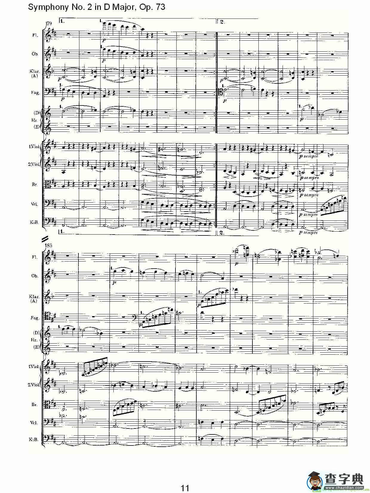 D大调第二交响曲, Op.73第一乐章简谱(约翰内斯·勃拉姆斯演唱)