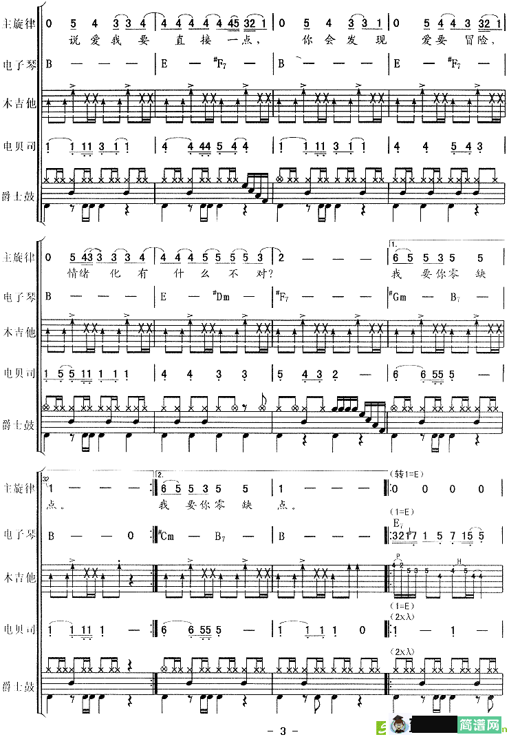 零缺点简谱(洪伟杰作曲)