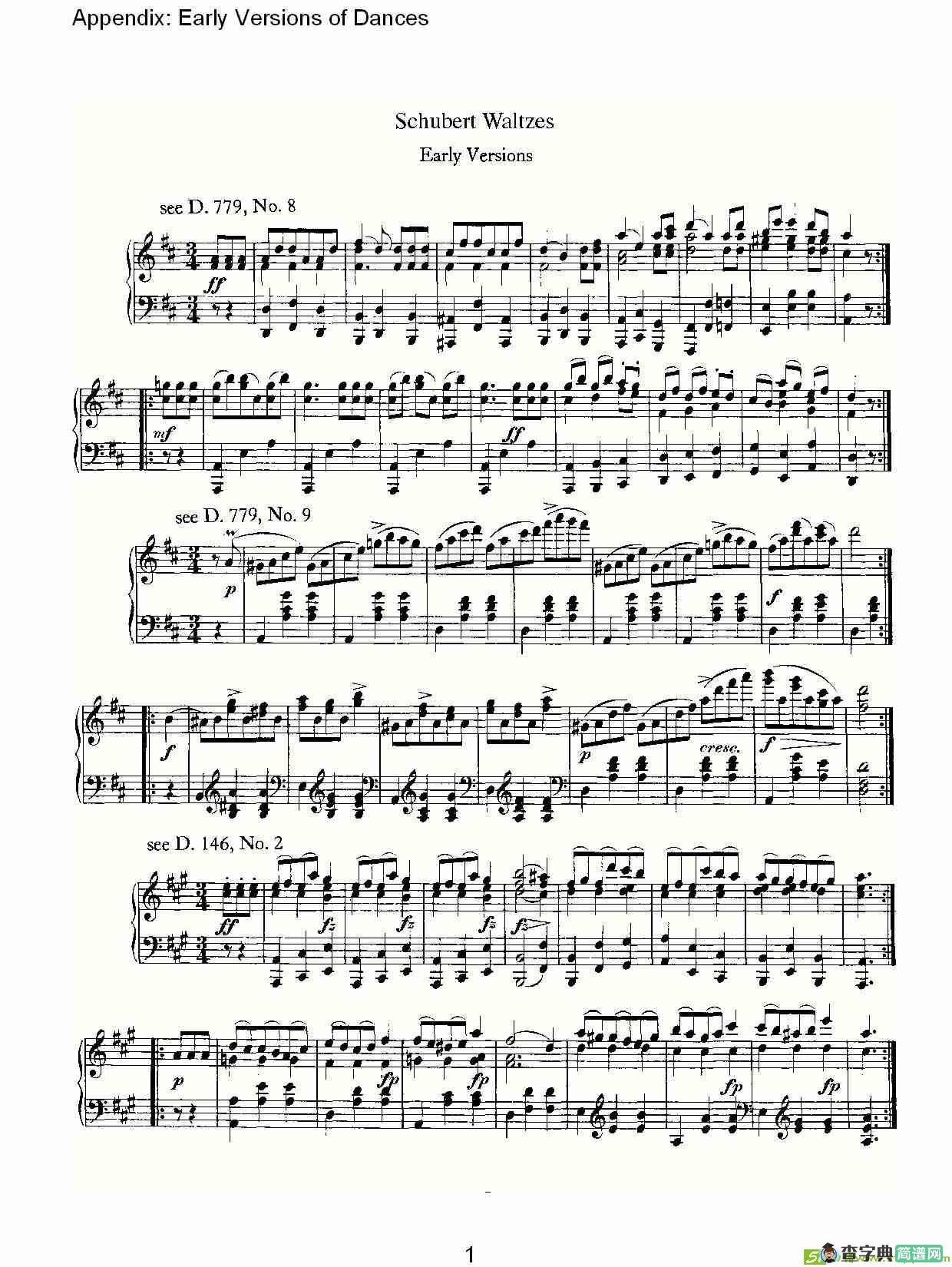 Appendix: Early Versions of Dances简谱(弗朗兹·舒柏特演唱)