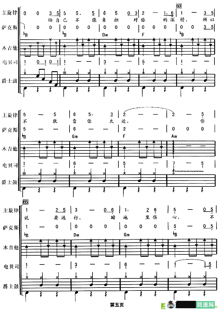 其实你不懂我的心简谱(童安格作曲)