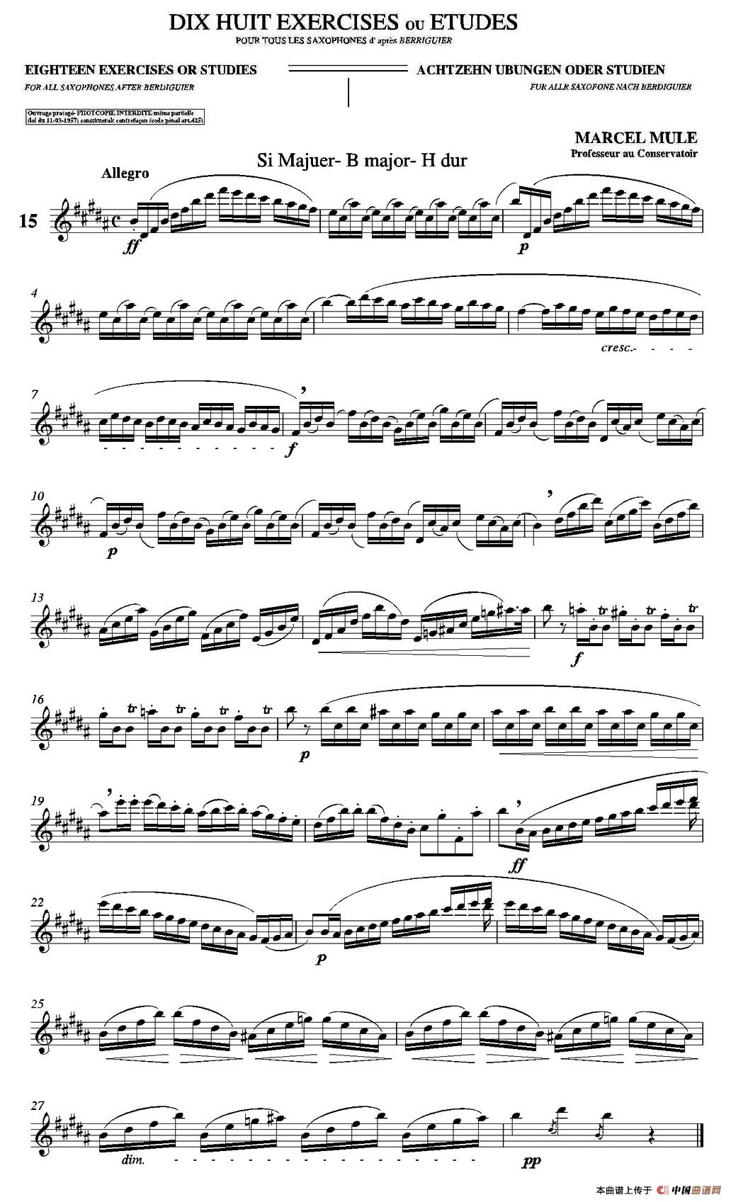 18 Exercicios ou Estudos de Marcel Mule - Enelruy Lira（马瑟·穆勒18首练习曲—15）萨克斯谱