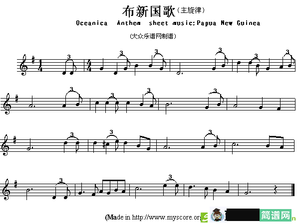各国国歌主旋律：布新简谱