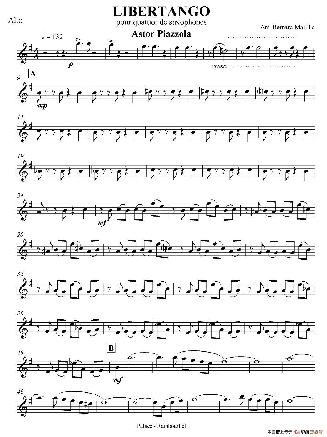 LIBERTANGO（探戈灵魂）（四重奏之中音萨克斯分谱）萨克斯谱