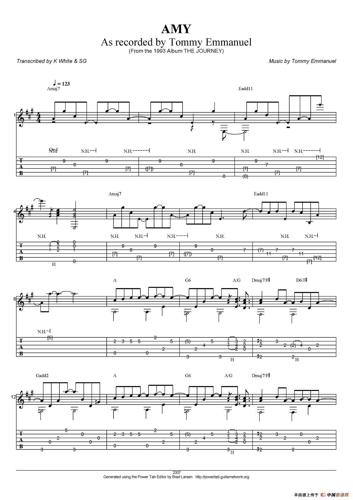 tommy emmanuel：amy（指弹吉他）吉他谱