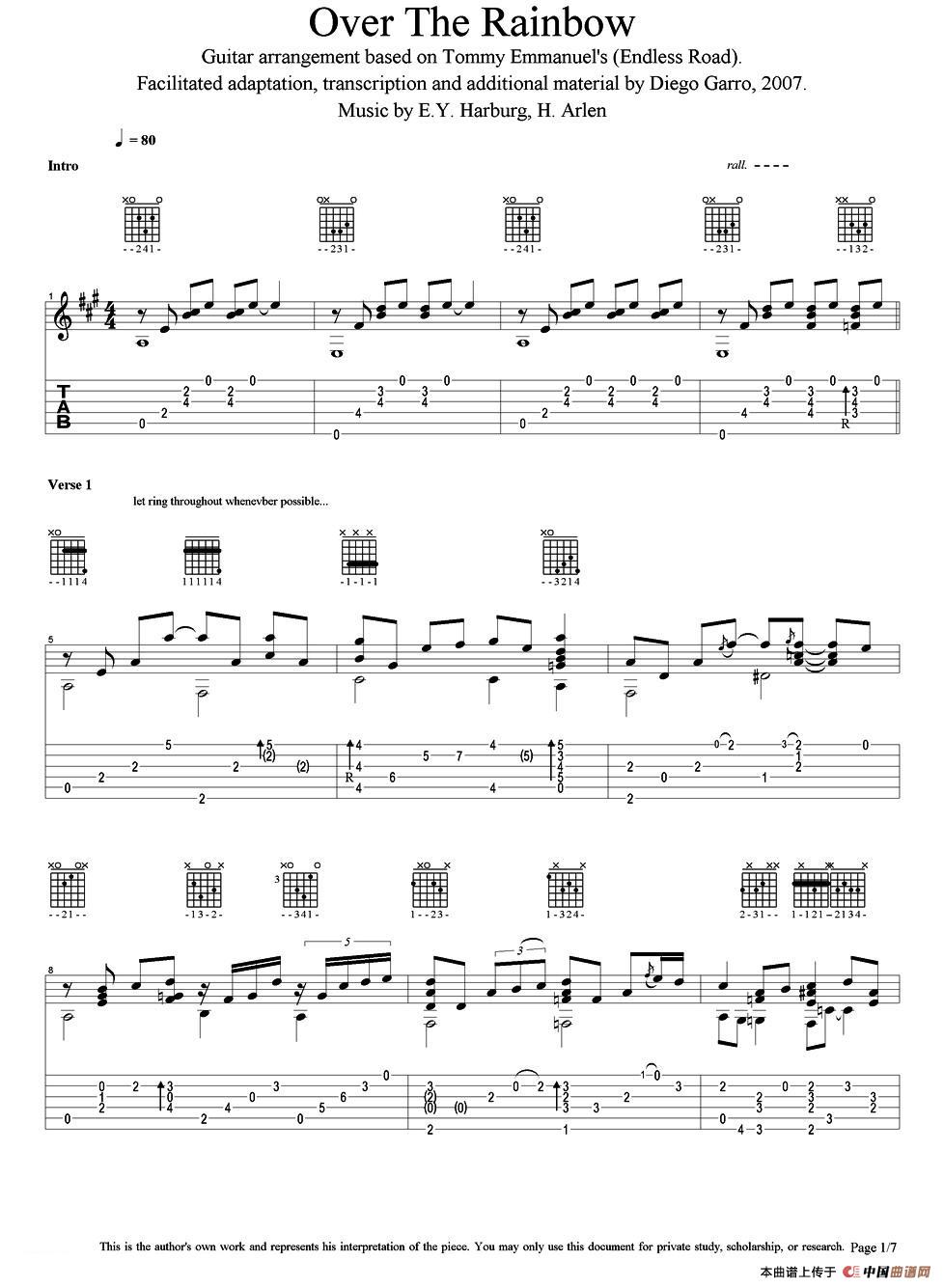 tommy emmanuel：over the rainbow(1)（指弹吉他）吉他谱