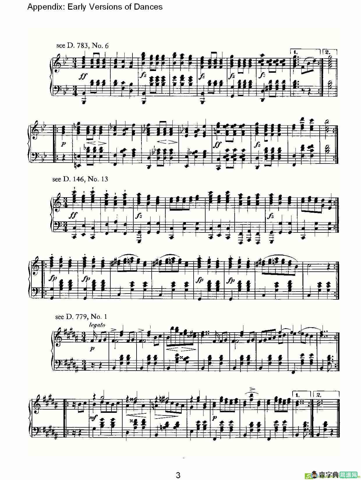 Appendix: Early Versions of Dances简谱(弗朗兹·舒柏特演唱)