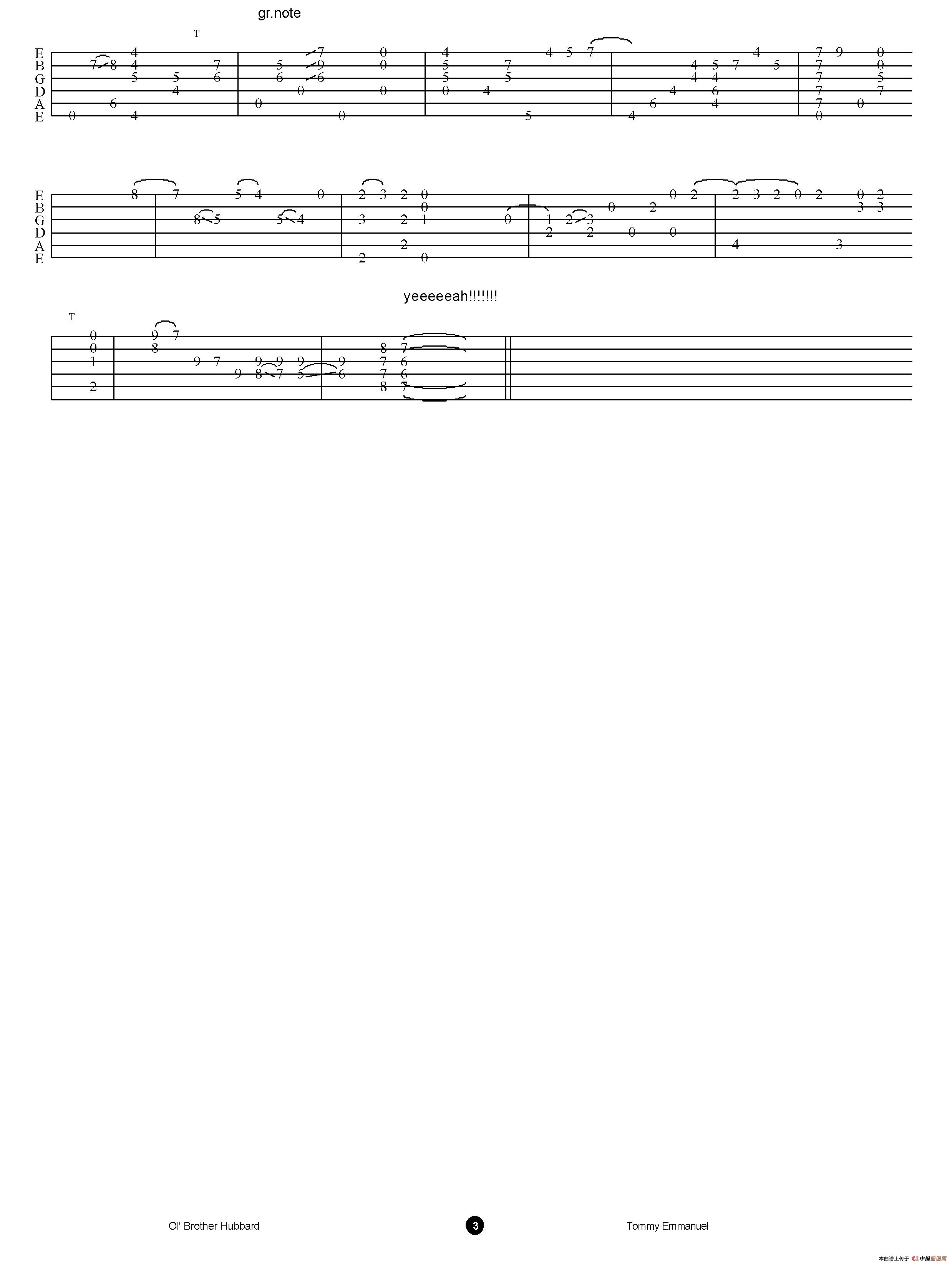 tommy emmanuel：ol brother hubbard（指弹吉他）吉他谱