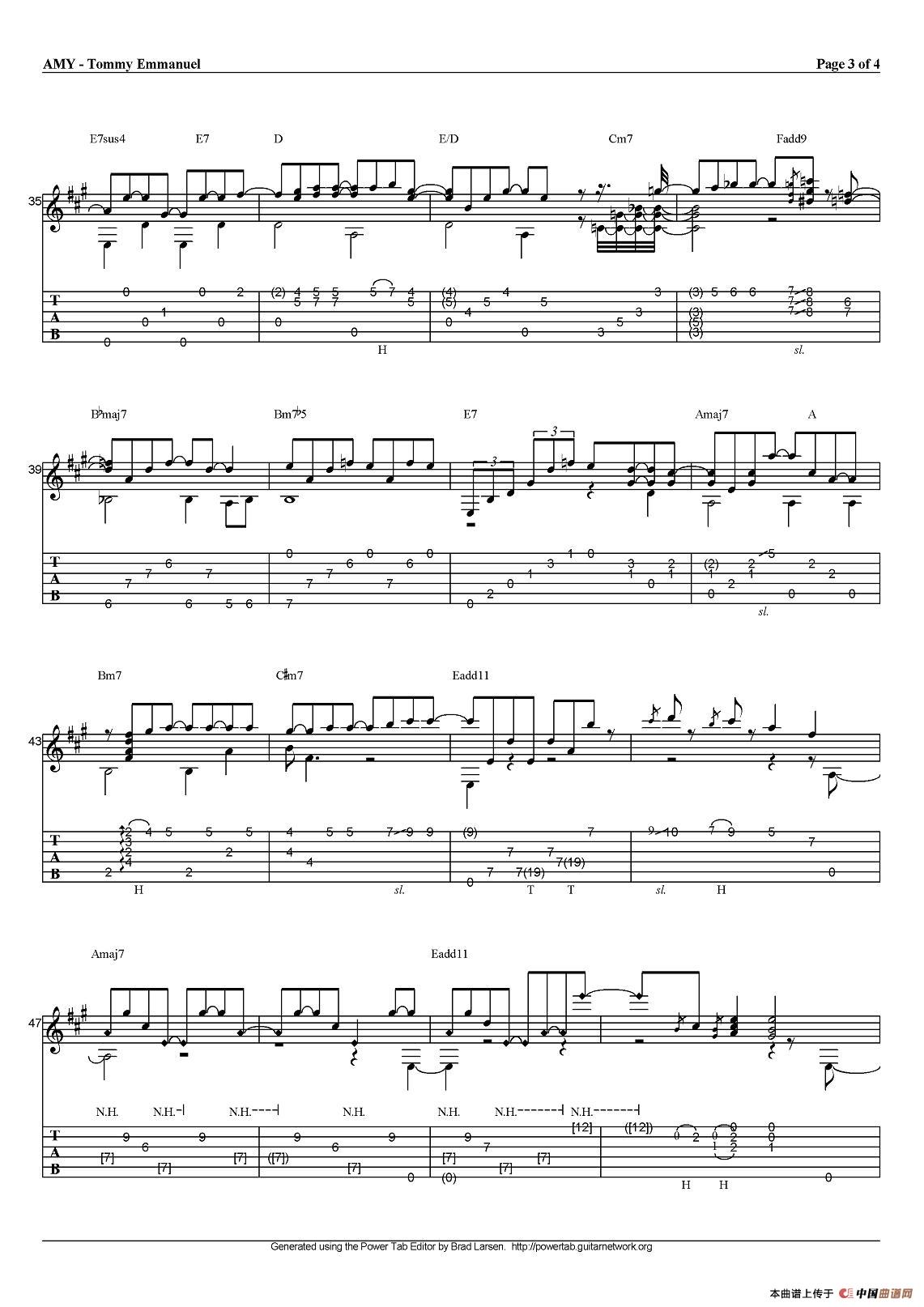 tommy emmanuel：amy（指弹吉他）吉他谱