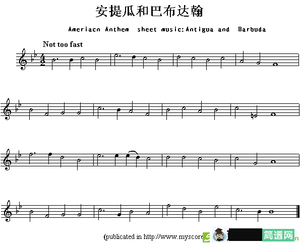 各国国歌主旋律：安提瓜和巴布达翰简谱