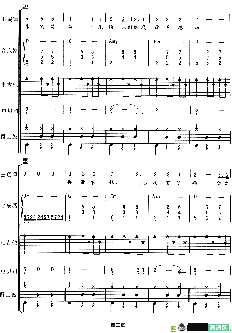 真心英雄简谱(李宗盛作曲)