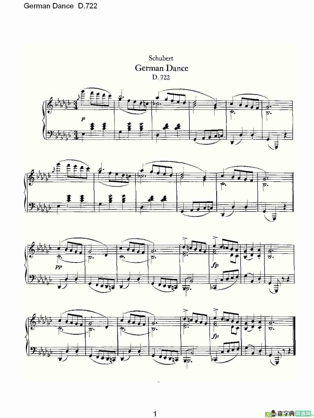 German Dance D.722简谱(弗朗兹·舒柏特演唱)