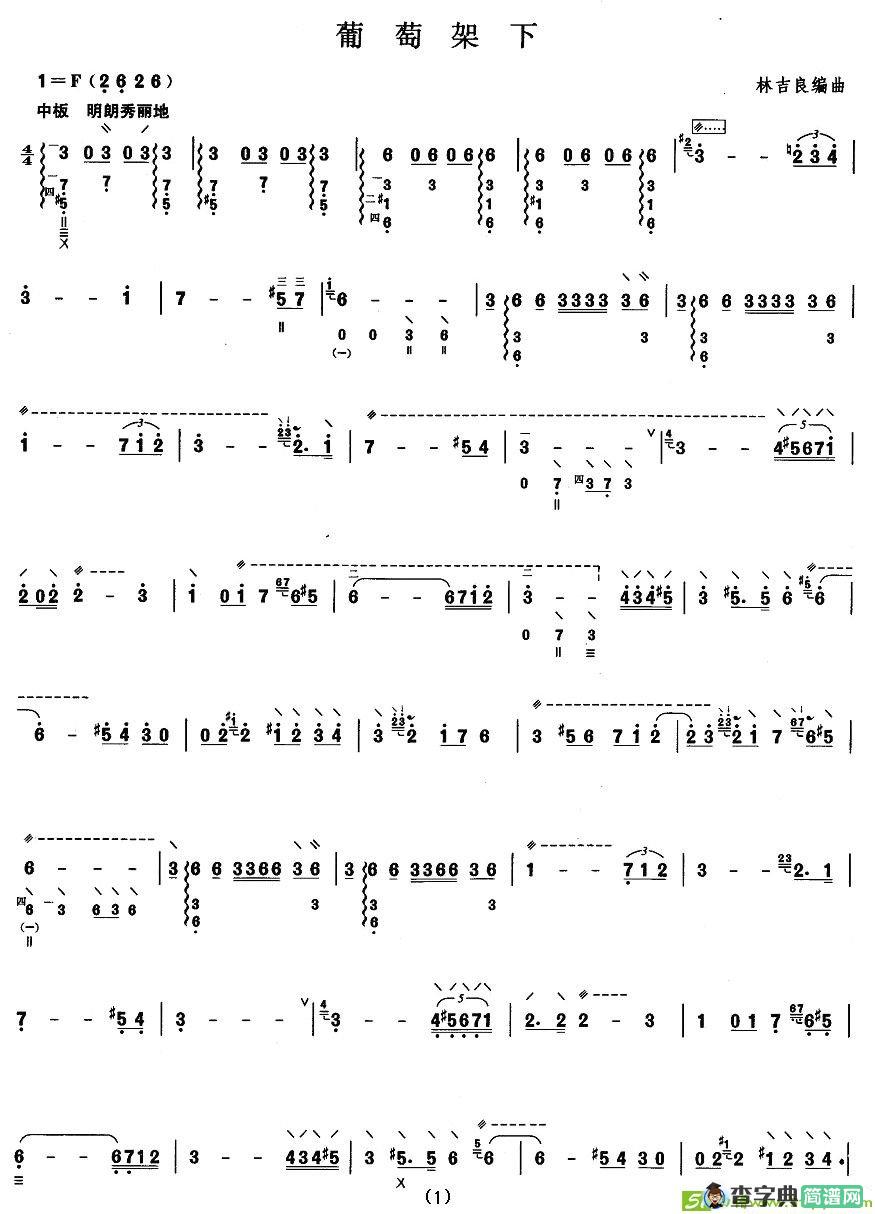柳琴考级曲目七级：葡萄架下简谱