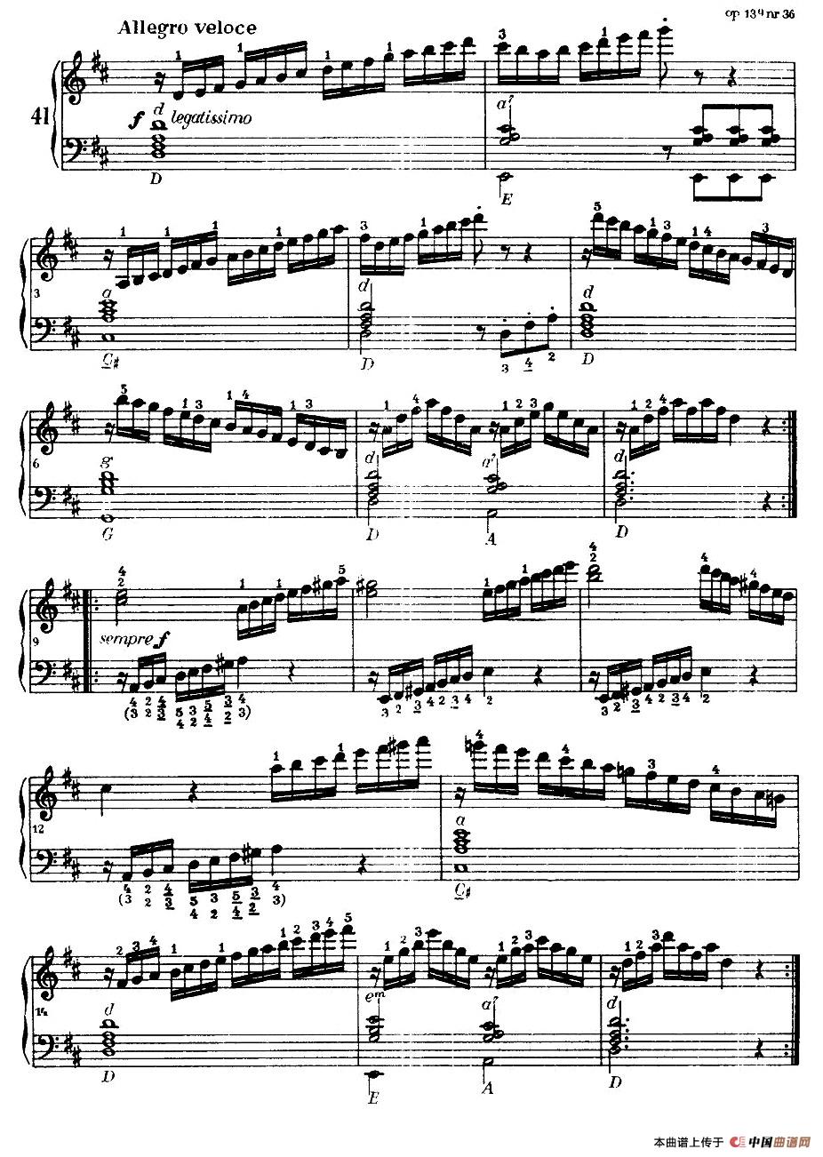 《车尔尼手风琴练习曲集》（第Ⅰ册）（37—44）手风琴谱/简谱