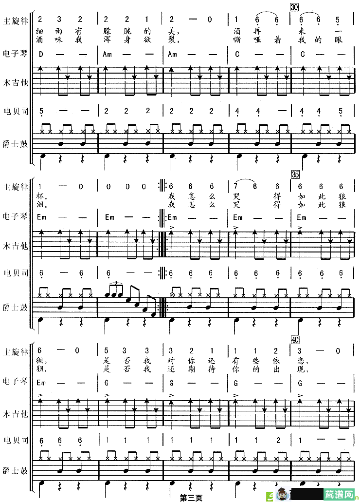 痛哭的人简谱(吴俊霖作曲)