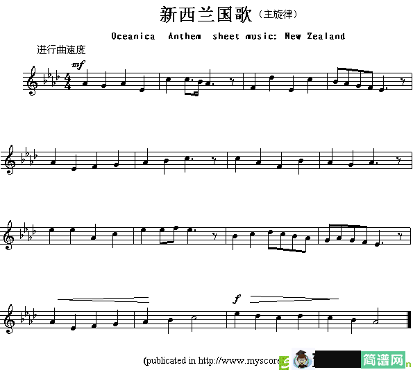 各国国歌主旋律：新西兰简谱