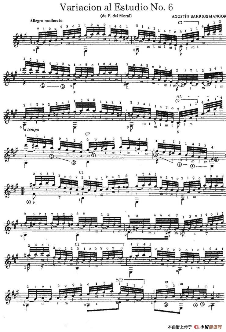 Variacion al Estudio No.6（古典吉他）吉他谱