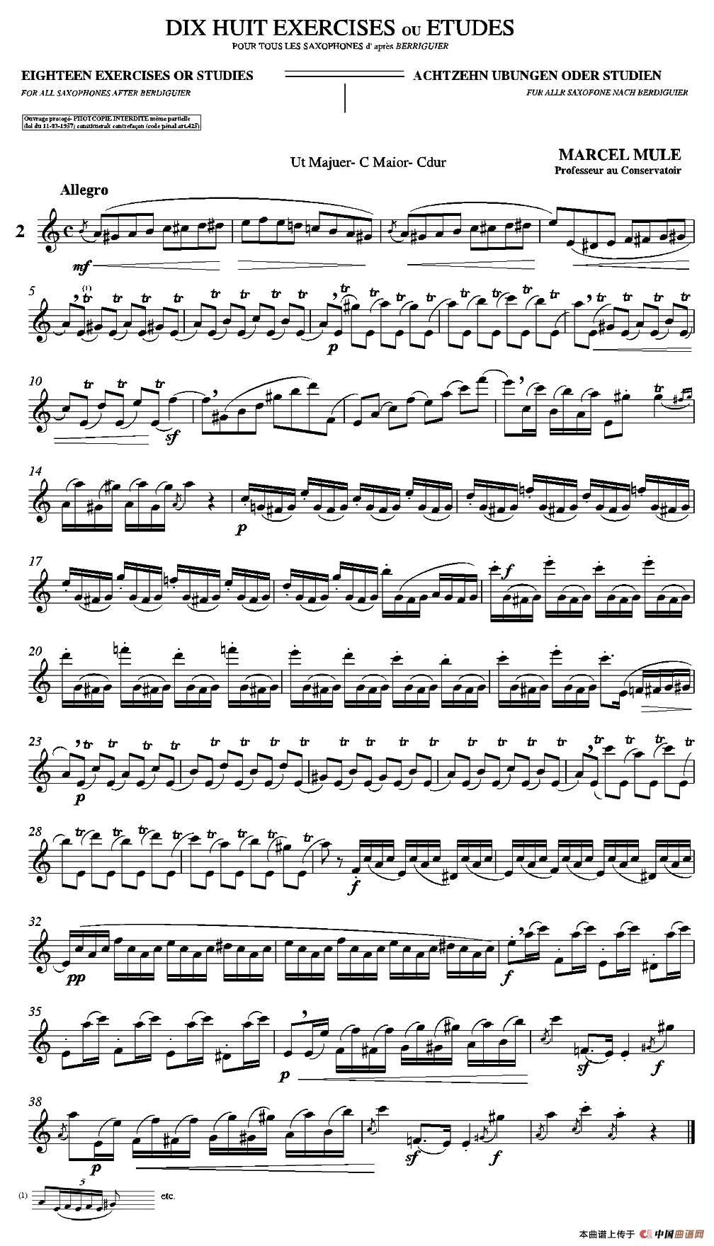 18 Exercicios ou Estudos de Marcel Mule - Enelruy Lira（马瑟·穆勒18首练习曲—2）萨克斯谱