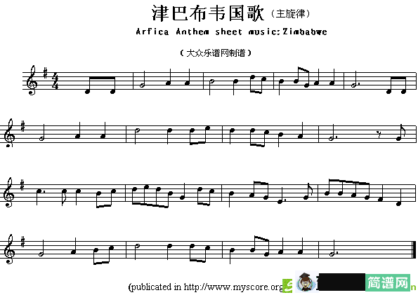 各国国歌主旋律：津巴布韦简谱